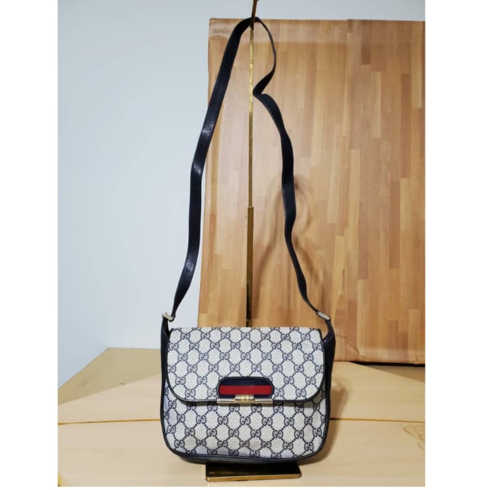Gucci GG Supreme Canvas Crossbody with Black Trim and Red Accent